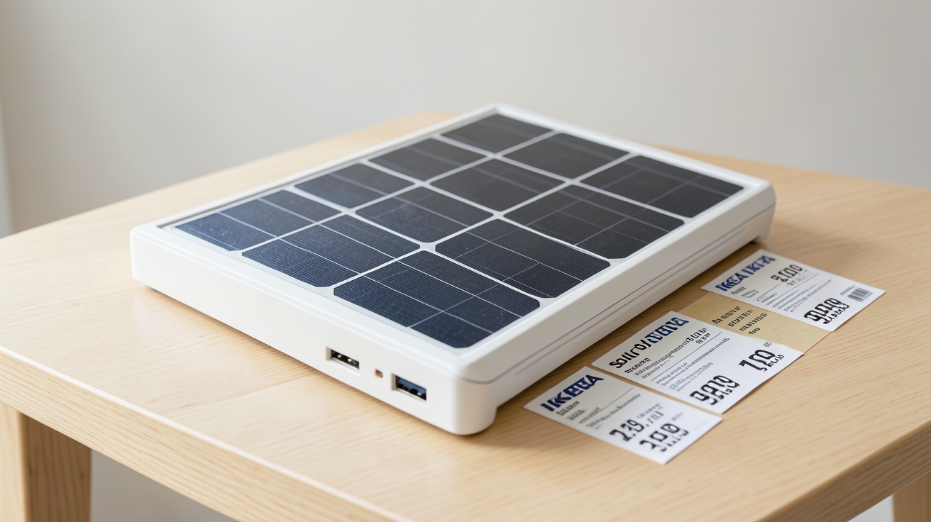 prix panneau solaire IKEA affichés sur un kit solaire détaillé