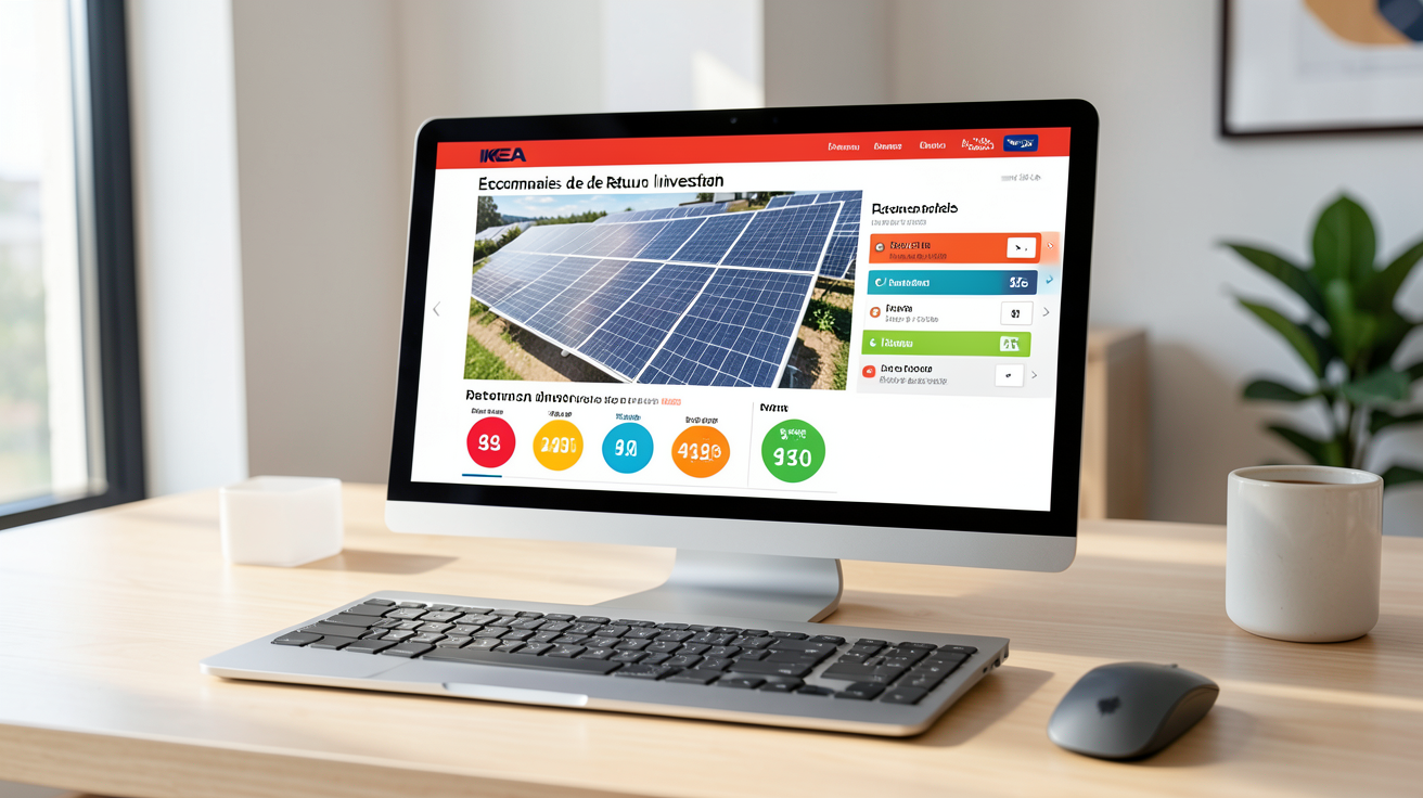 prix panneau solaire IKEA simulation économies et retour sur investissement sur écran d'ordinateur
