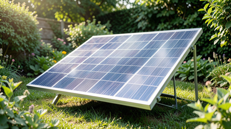 prix panneau solaire jardin installé dans un jardin verdoyant sous lumière naturelle