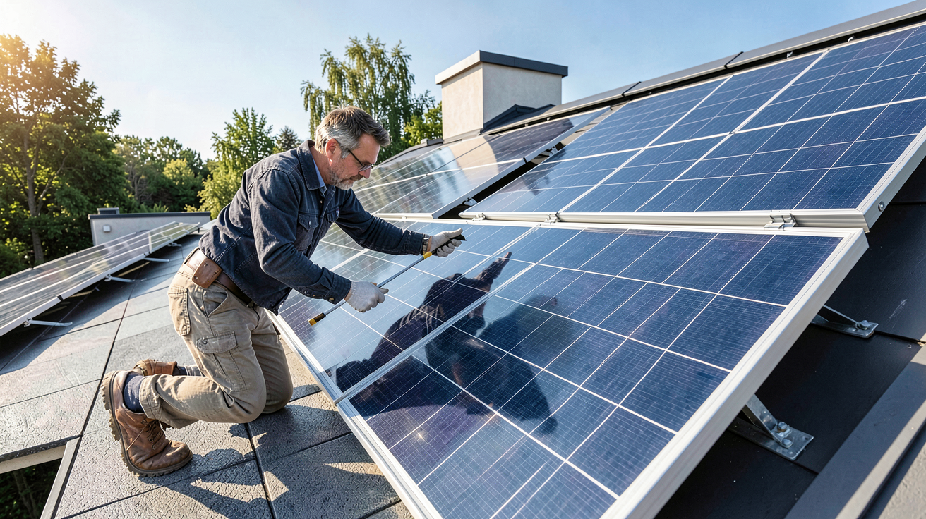 prix panneau solaire m2 illustré par une installation photovoltaïque de haute qualité sur un toit résidentiel