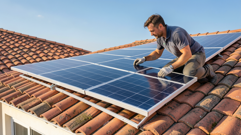 prix panneau solaire metre carré installation sur toit de maison individuelle