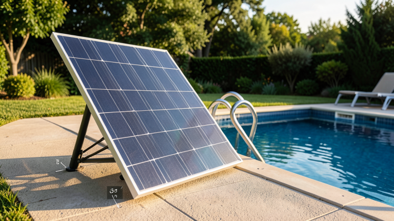prix panneau solaire pour pompe piscine installé en extérieur près d'une pompe de piscine