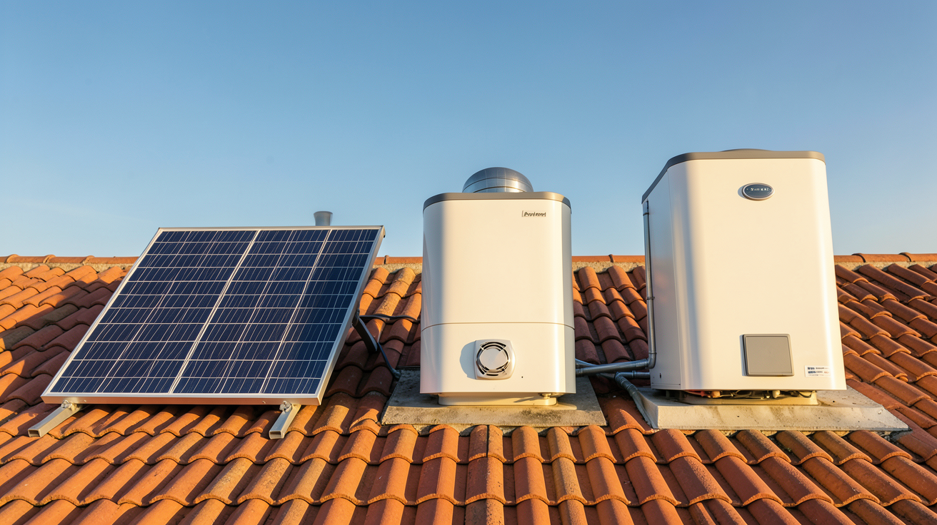 prix panneau solaire pour chauffe eau : comparaison des trois types de chauffe-eau solaires alignés sur un toit ensoleillé