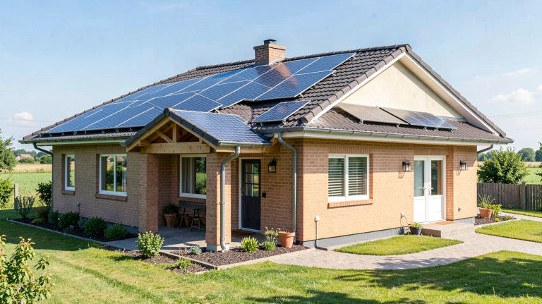 prix panneau solaire pour maison 100m2 installé sur le toit d'une habitation moderne
