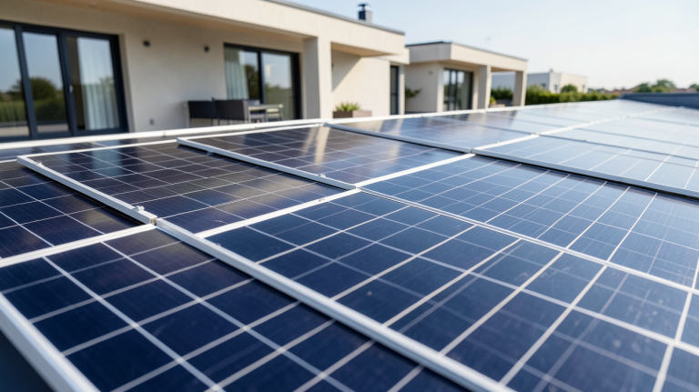 prix panneau solaire thermique m2 illustré par une installation de panneaux solaires sur un toit résidentiel