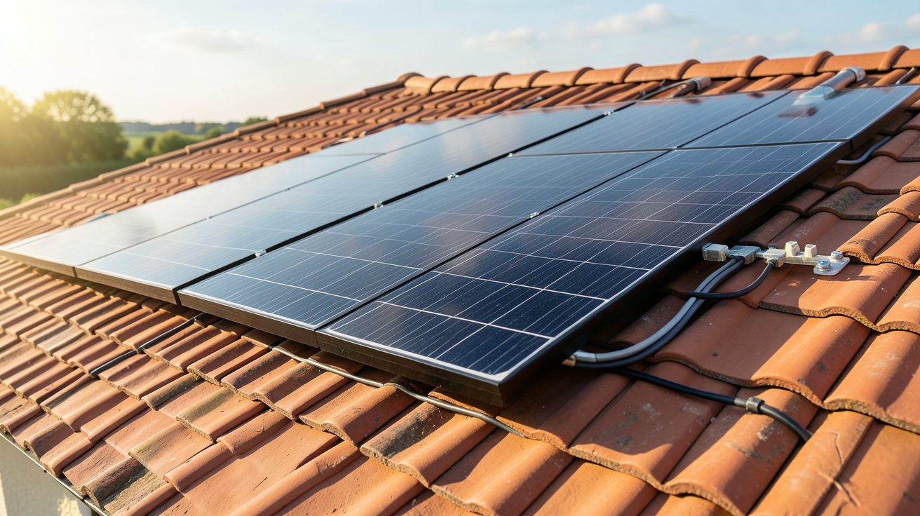prix panneau solaire toiture : kit autoconsommation plug-and-play installé sur une toiture en tuiles rouges