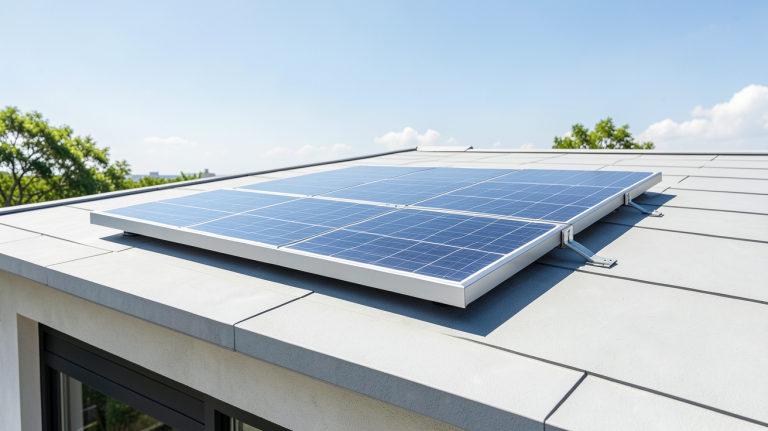prix panneau thermique installé sur le toit d'une maison moderne, capturé en pleine lumière naturelle
