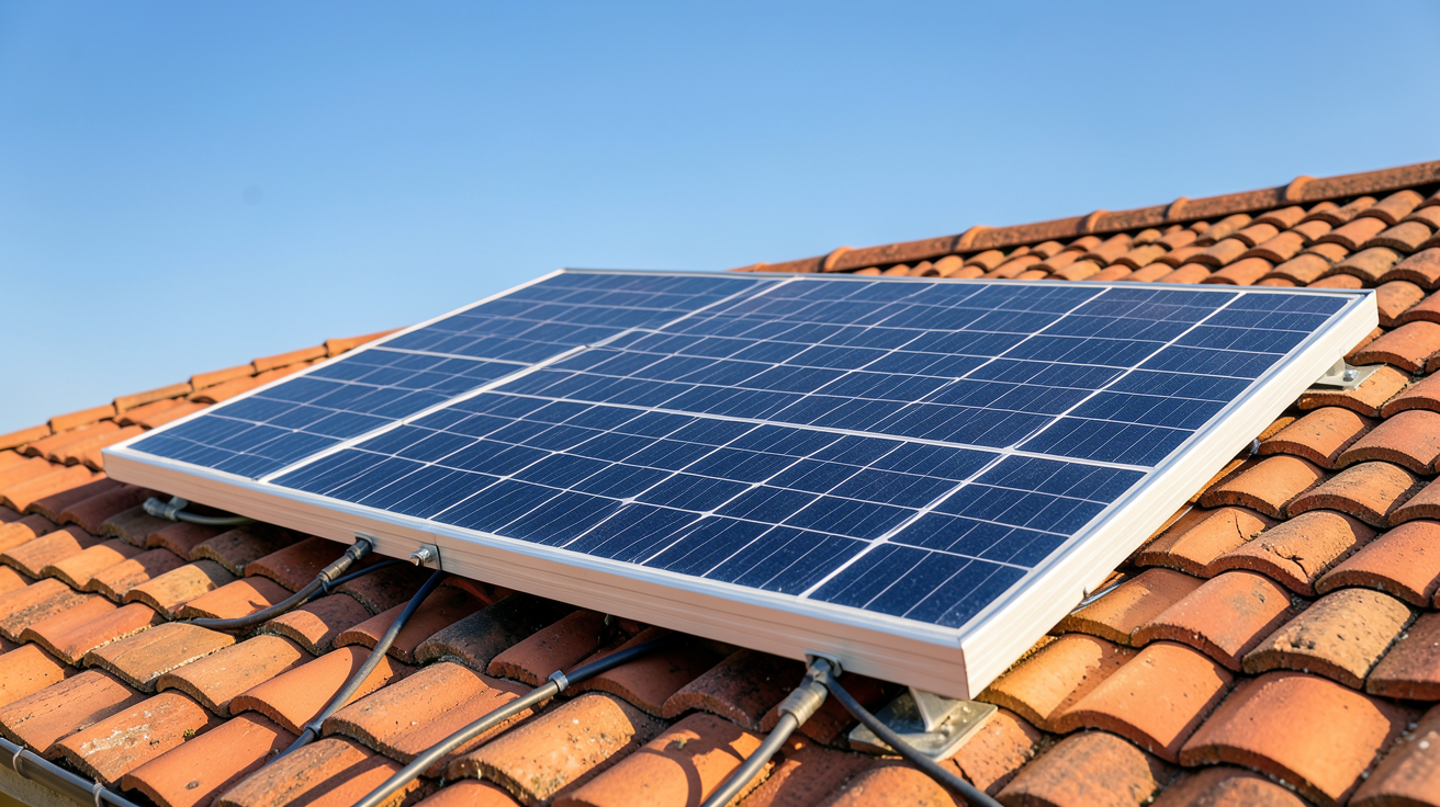 prix d un panneau voltaique en 2024 : panneau solaire photovoltaïque posé sur un toit avec un ciel bleu