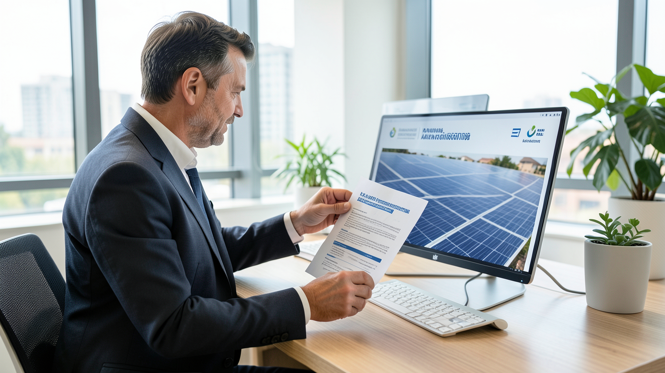 prix panneaux photovoltaïque autoconsommation : personne consultant un document sur les aides financières pour l'installation solaire