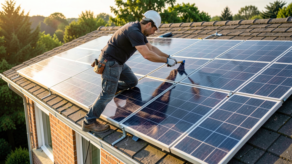 prix panneaux photovoltaïque m2 installation sur toit de maison individuelle