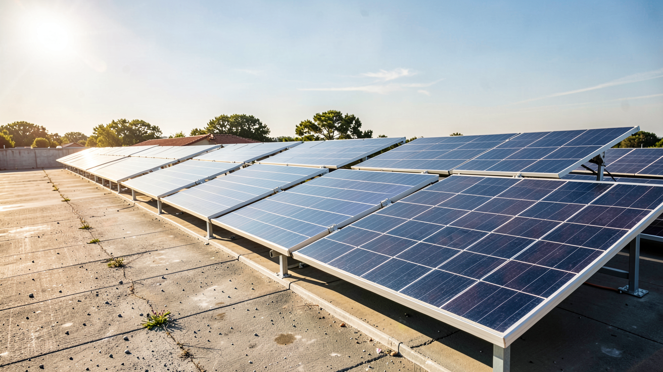 prix panneaux photovoltaique m2 montrant des panneaux solaires thermiques et hybrides installés sur un toit sous le soleil