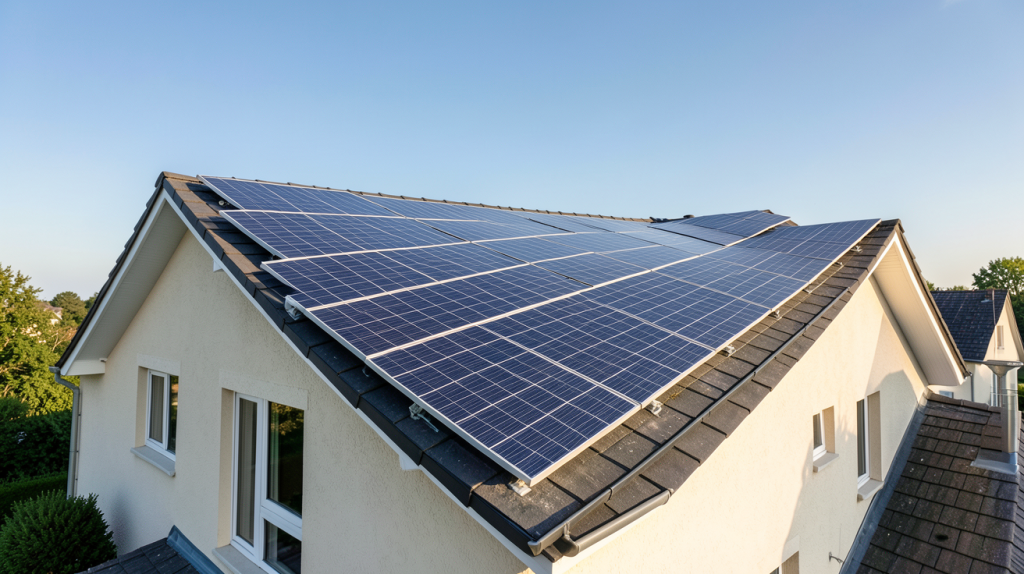 prix panneaux photovoltaïques au m2 installation sur toit de maison individuelle