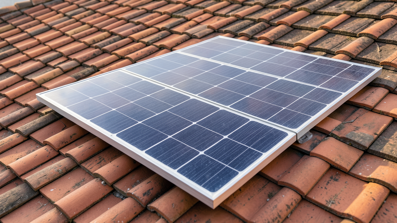 prix des panneaux photovoltaïques fourchette en euros par watt-crête (€/Wc) illustré par un panneau solaire monocristallin sur un toit