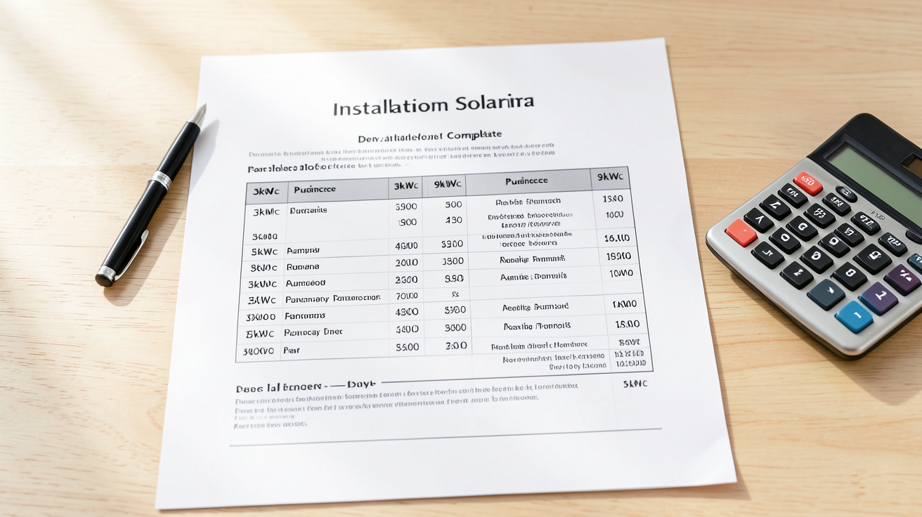 prix des panneaux solaires affichés sur un devis détaillé pour une installation solaire complète