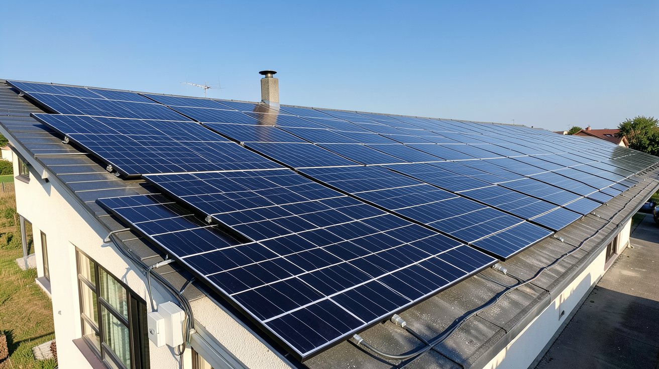 prix panneaux solaires maison : installation solaire complète sur le toit d'une maison individuelle de 100 à 200 m²