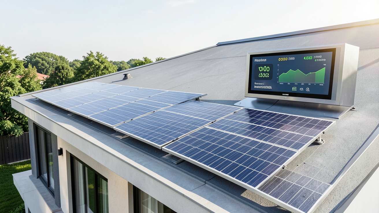prix panneaux solaires nouvelle génération installation sur toit avec écran montrant coûts et ROI