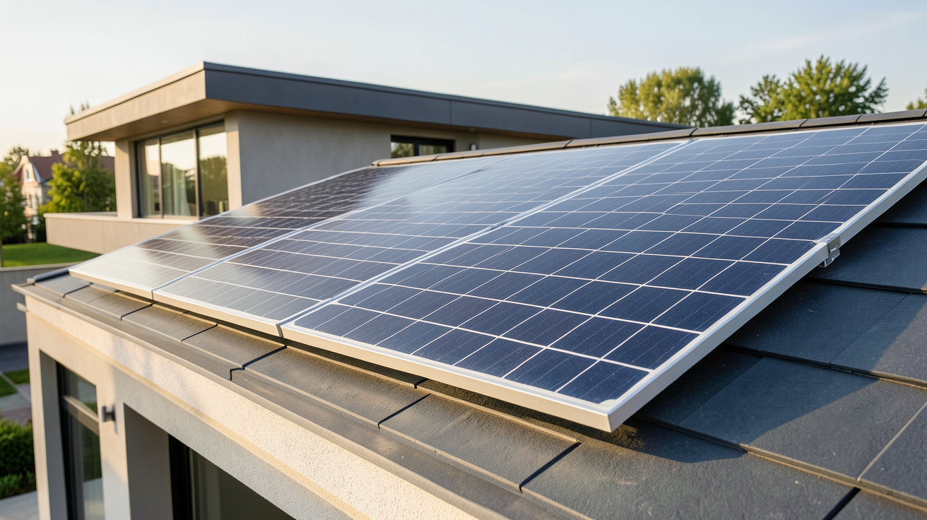 prix de panneaux solaires photovoltaiques : panneau solaire photovoltaïque installé sur un toit de maison contemporaine