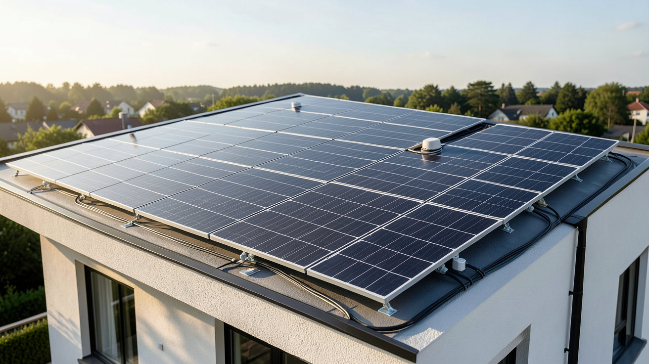 prix panneaux solaires photovoltaïques installation 2026 sur toit de maison moderne avec panneaux noirs et onduleurs