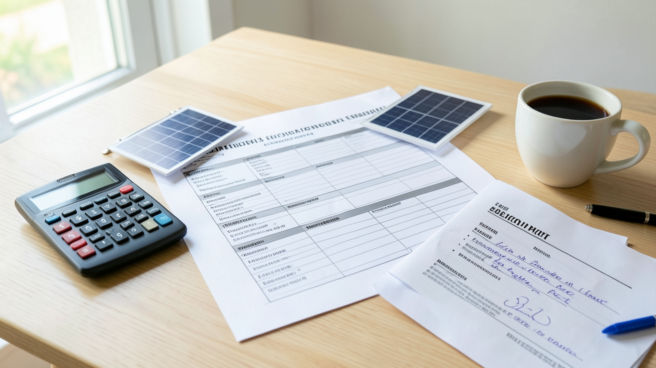 prix panneaux solaires photovoltaïques moins cher checklist achat posée sur une table avec accessoires