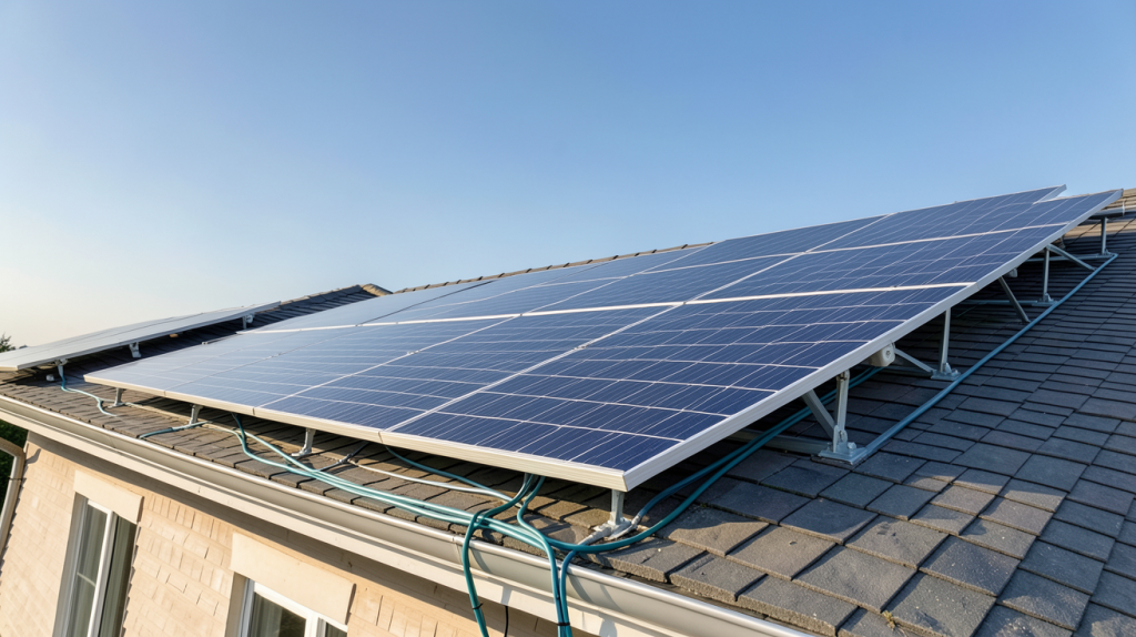 prix panneaux solaires photovoltaïques moins cher installation sur toit de maison individuelle