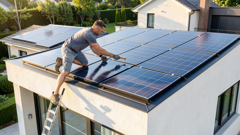 prix panneaux thermiques installation sur toit de maison contemporaine par un professionnel