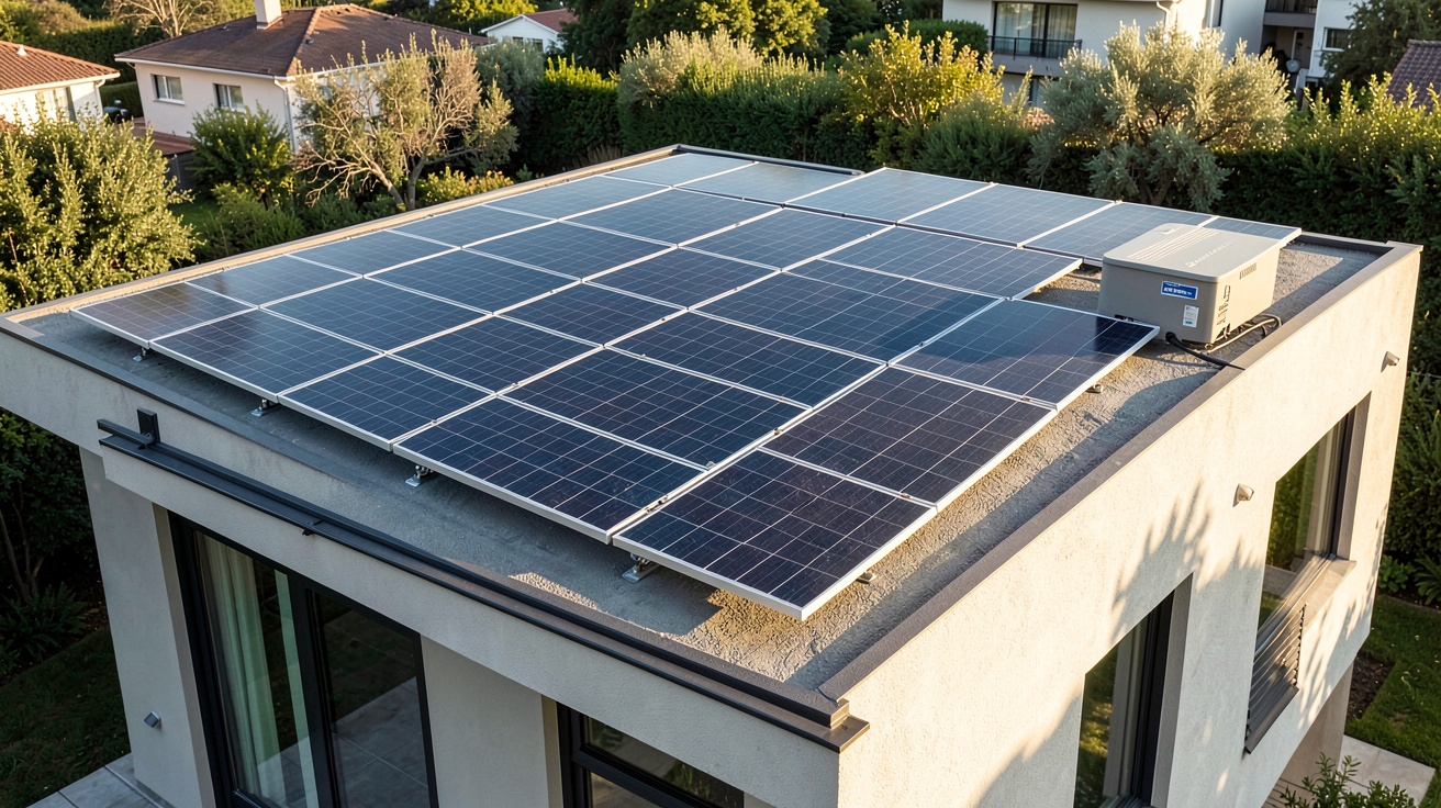 prix photovoltaique 3kw installation avec batterie sur toit de maison moderne