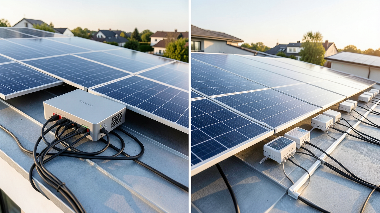 prix photovoltaique 6kw comparaison onduleur central vs micro-onduleurs sur toit de maison moderne