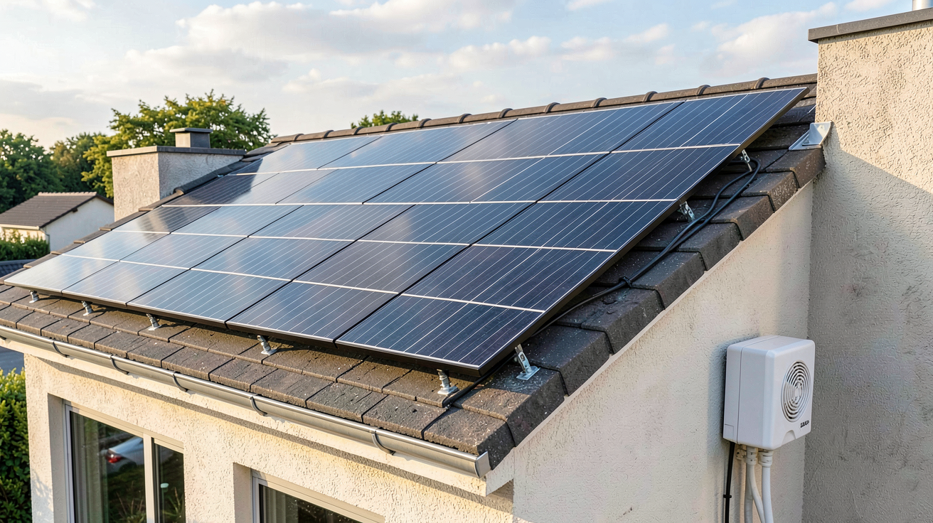 prix photovoltaique 9kw rentabilité installation photovoltaïque 9 kWc sur toit de maison avec panneaux solaires noirs