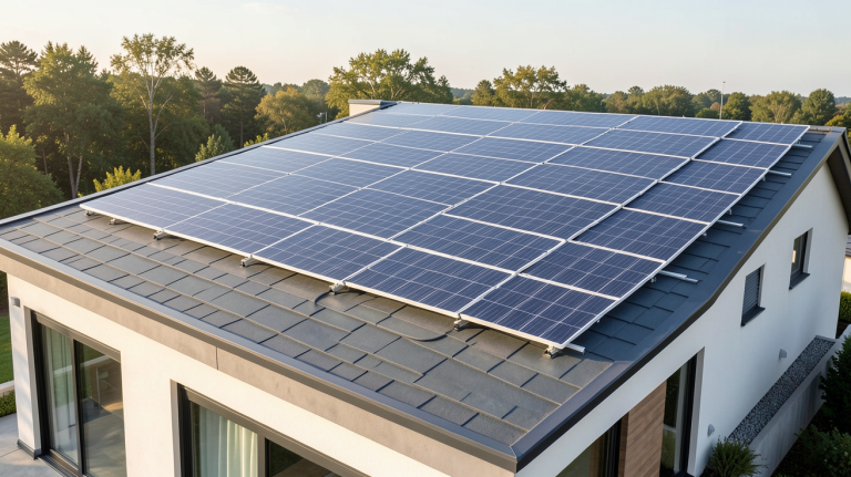 prix photovoltaique au kwc panneaux photovoltaïques sur le toit d'une maison résidentielle