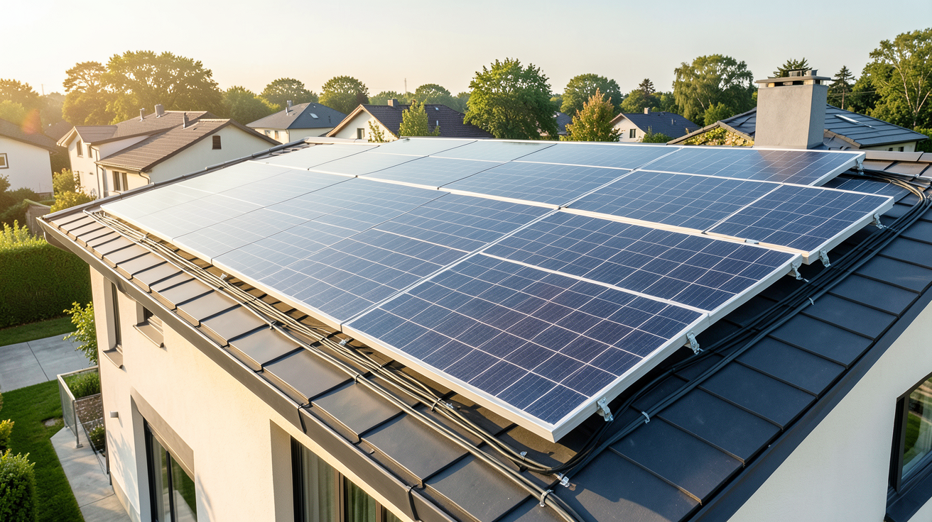 prix photovoltaique au m2 panneaux solaires installés sur le toit d'une maison en 2026