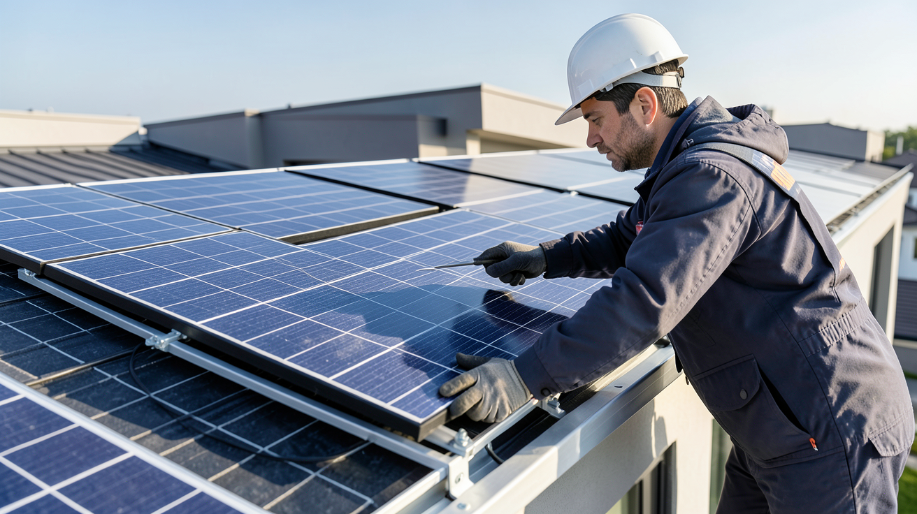 prix photovoltaique autoconsommation et installation de panneaux solaires sur une toiture résidentielle