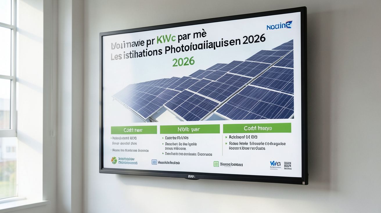 prix photovoltaique tableau national coût moyen par kWc et par m² en 2026