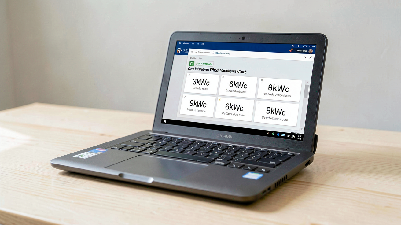 prix photovoltaique m2 calculateur de surface et de coût pour installations 3kWc 6kWc 9kWc