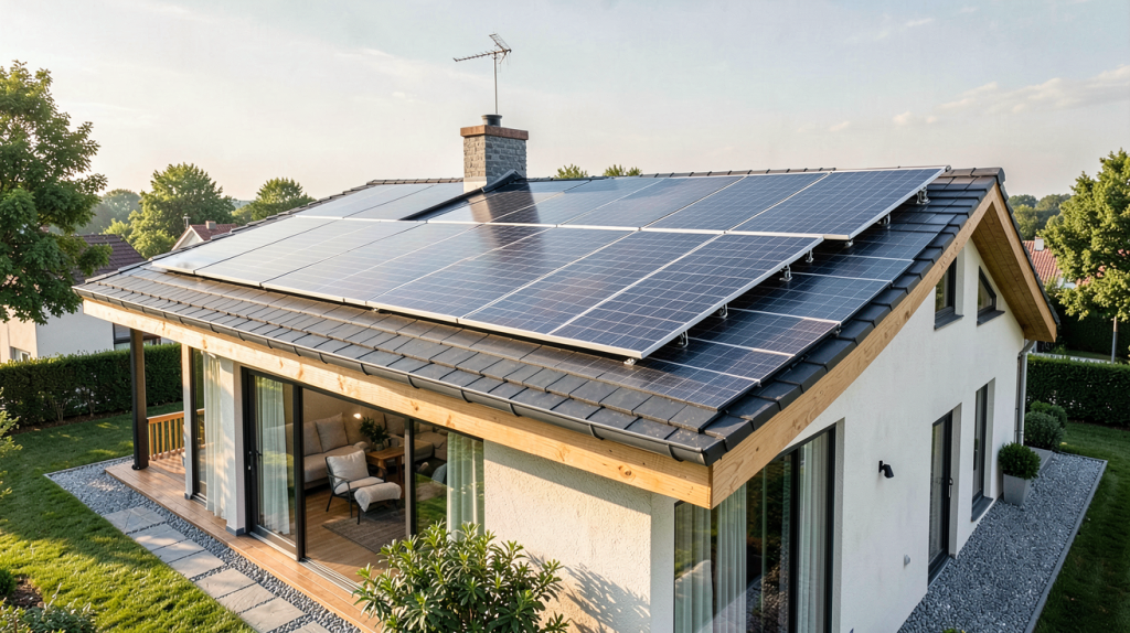 prix photovoltaique m2 installation de panneaux solaires sur un toit de maison moderne