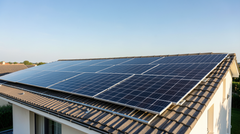 prix photovoltaïque m2 installation de panneaux solaires sur une toiture de maison individuelle