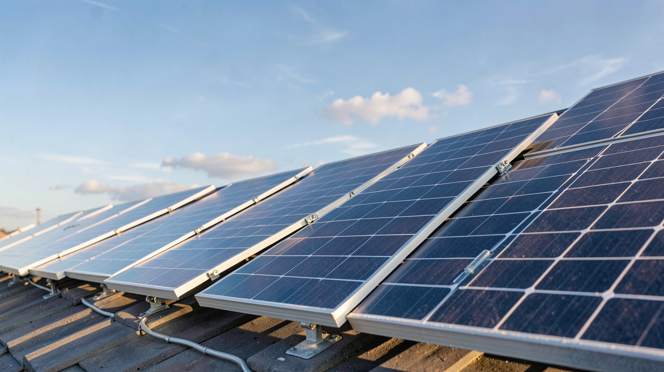 prix photovoltaique m2 : panneaux solaires monocristallin, polycristallin, bifacial et TOPCon disposés sur un toit