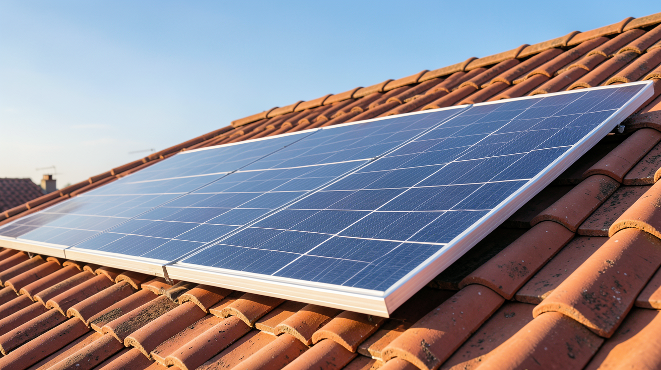 prix d'une plaque photovoltaïque en 2026 affichée sur un toit avec des cellules solaires visibles