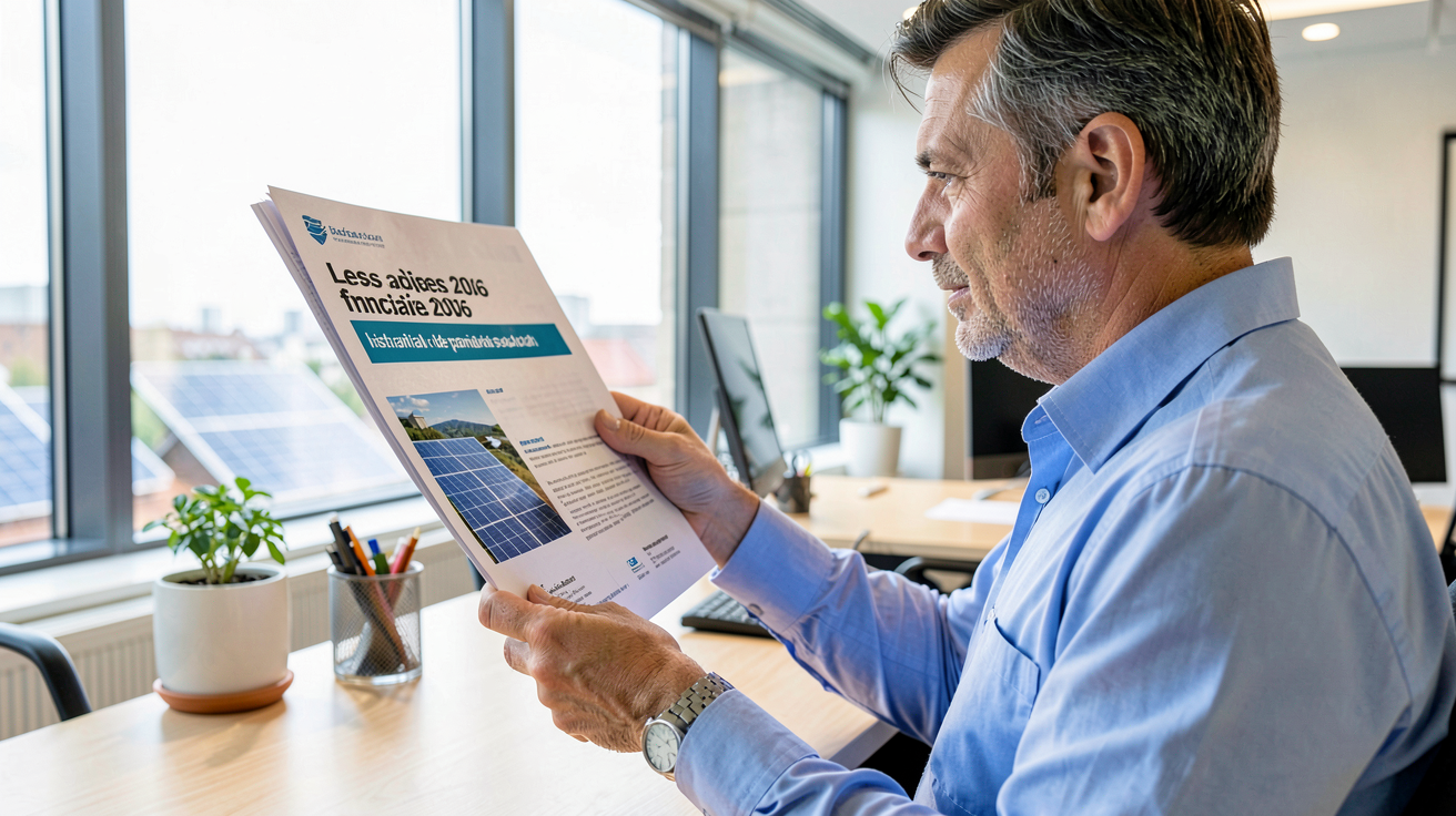 prix plaque solaire : personne consultant un document officiel sur les aides financières 2026 pour l'installation de panneaux solaires