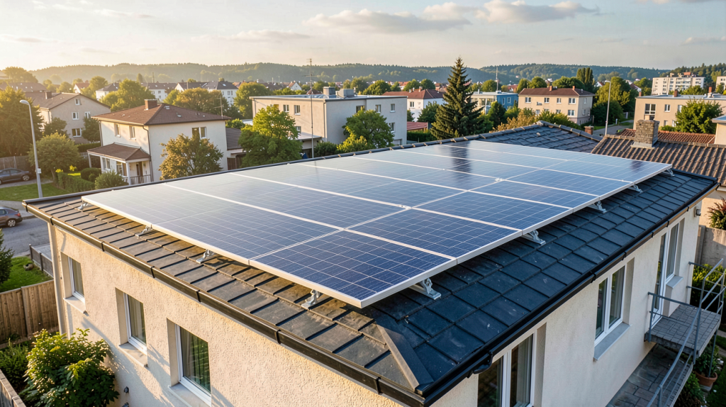 prix plaque solaire photovoltaïque installée sur le toit d'une maison individuelle