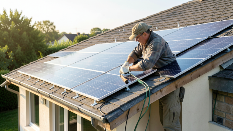 prix pose panneau solaire installation technique sur toit de maison