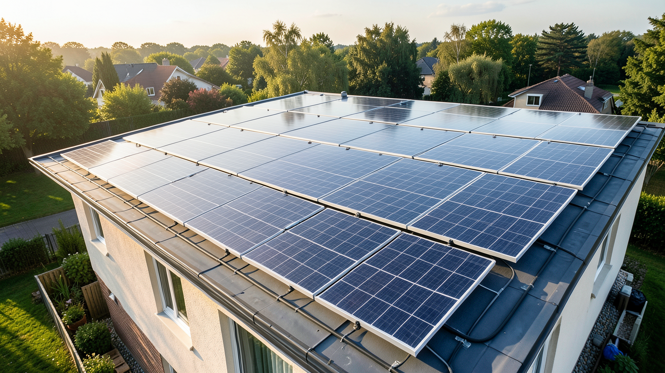 prix pour 20 panneaux photovoltaïques montrant la surface totale couverte sur le toit d'une maison