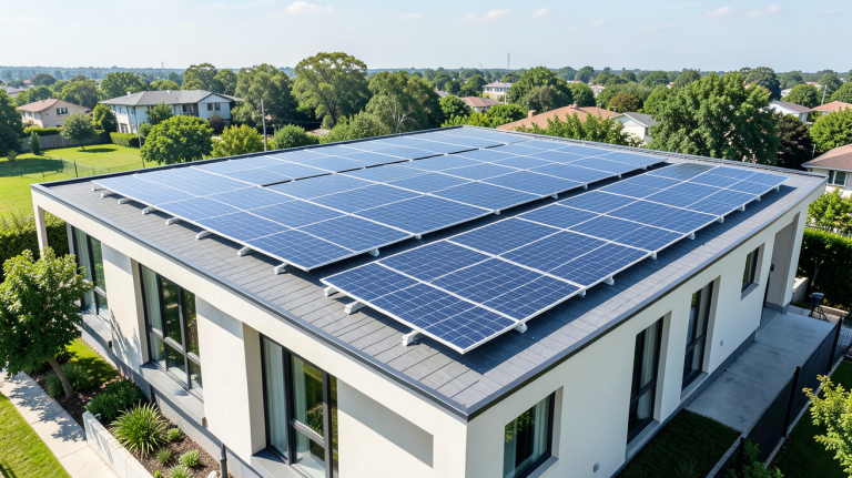 prix pour 24 panneaux photovoltaique illustré par une installation solaire sur un toit résidentiel