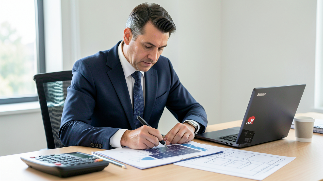 prix raccordement EDF photovoltaïque calculé par un technicien en analysant des documents