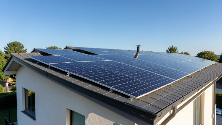 prix solaire photovoltaique installation de panneaux solaires sur le toit d'une maison individuelle