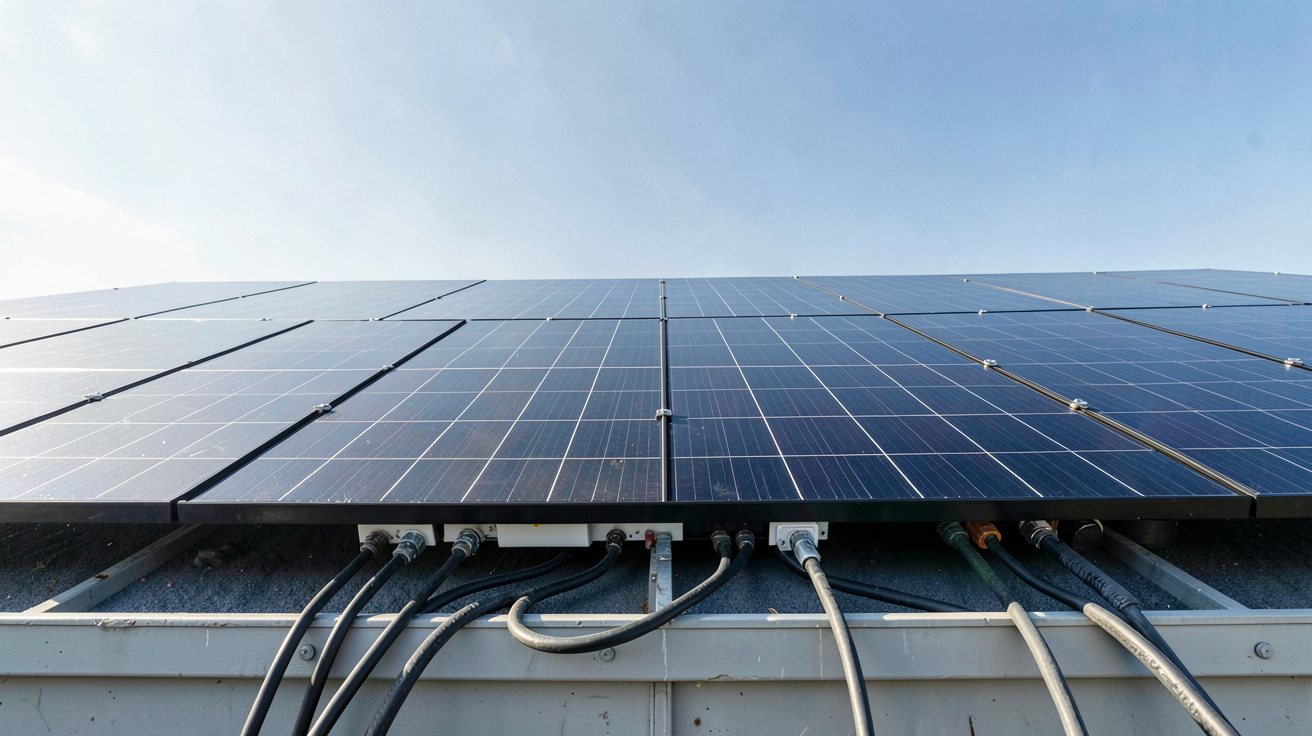 prix toiture photovoltaique : retour sur investissement calculé sur 20 ans avec panneaux solaires noirs sur un toit
