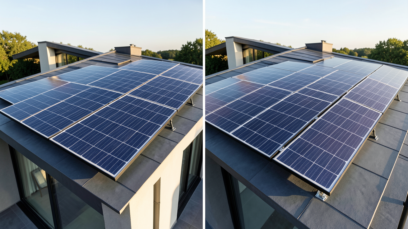 prix tuile photovoltaique comparaison entre tuiles solaires et panneaux photovoltaïques sur un toit moderne