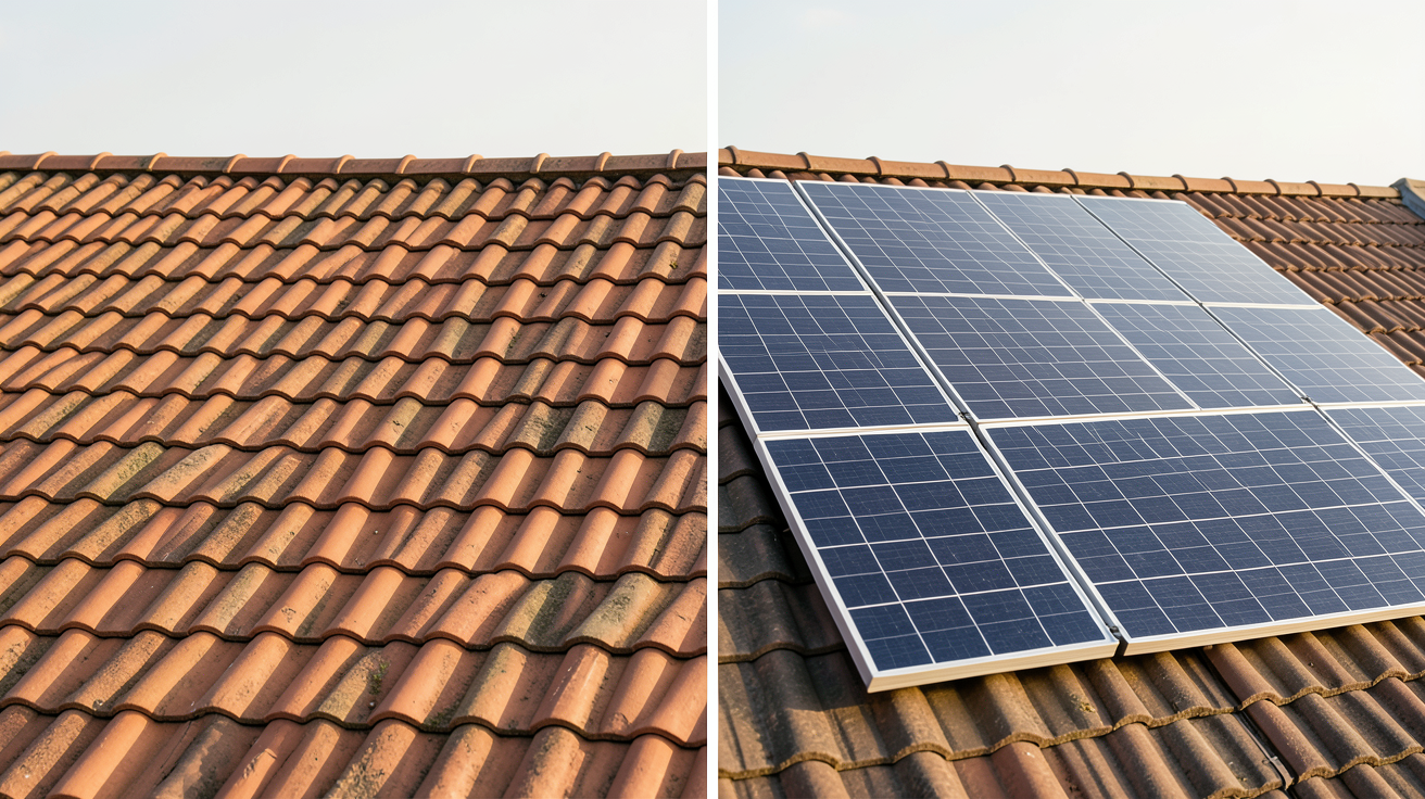 prix tuiles solaires comparatif visuel entre tuiles solaires et panneaux photovoltaïques classiques