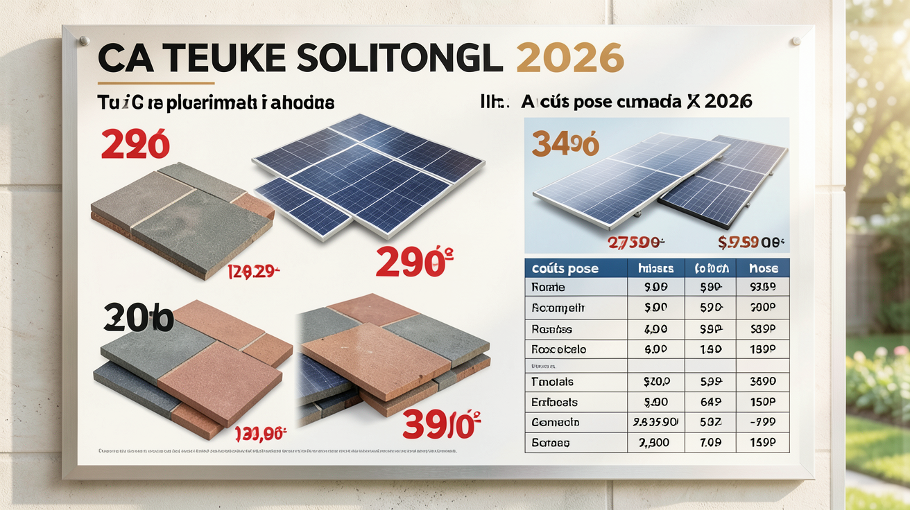 prix tuiles solaires affichés sur un tableau détaillé montrant les coûts au m² avec et sans pose en 2026