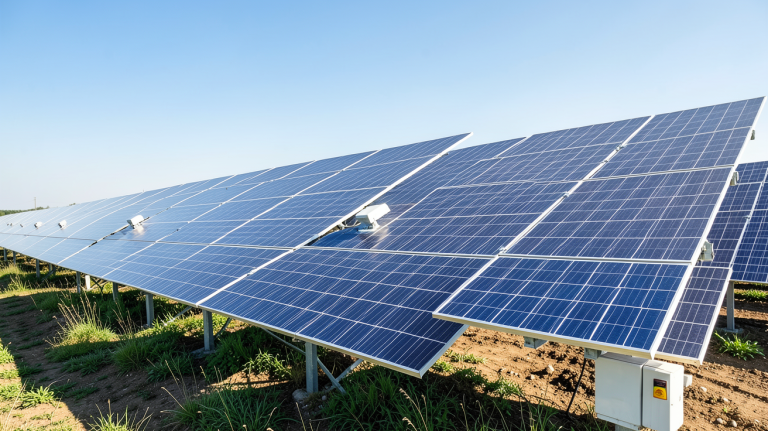 production annuelle photovoltaïque d'une centrale solaire avec panneaux alignés