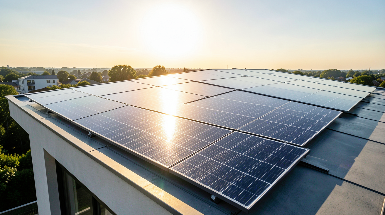 production des panneaux photovoltaïques sur un toit moderne optimisée par une exposition solaire maximale